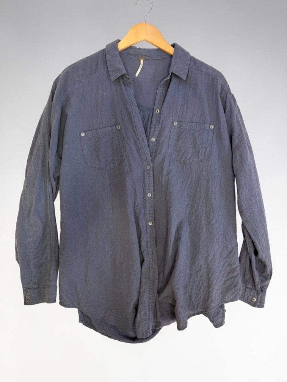 Free People We The Free Indigo Blue Oversized Cotton Button Down‎ Shirt XS